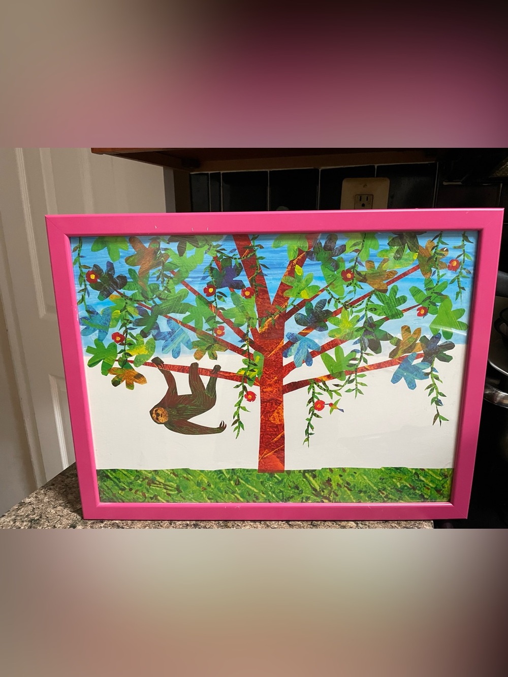 IKEA Multicolor Sloth Tree Art with Pink Frame